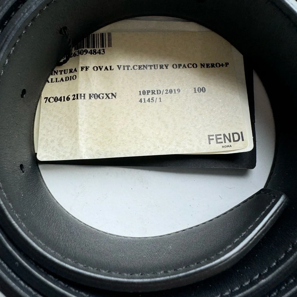 Authentic Fendi Men’s Leather Belt Black Large Silver Oval Buckle Size 100 (40)